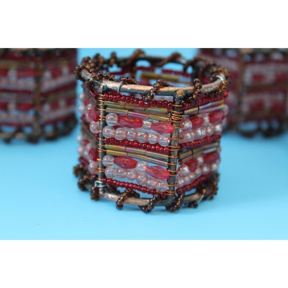 Pier 1 Moroccan Napkin Rings Copper Metal Beaded Set Of 4 - Picture 1 of 3